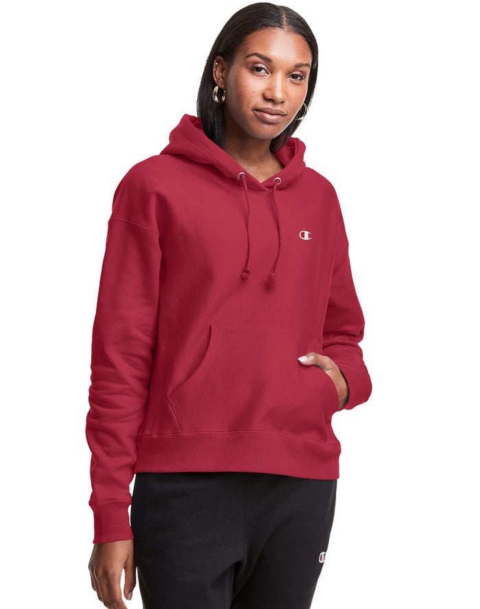 Champion Womens Hoodie NZ - Reverse Weave C Logo Dark Red ( 0689-WNACZ )